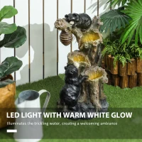 Outsunny 22.4" Outdoor Fountain, 3-Tier Resin Resin Bears and Honey Beehive Outdoor Waterfall Fountain with LED Lights, Pump(m-4)