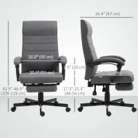 Vinsetto Computer Desk Chair, High-Back Office Chair, Reclining Chair with Adjustable Height, Footrest and Swivel Wheels, Grey(m-3)