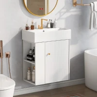 Modern Floating Bathroom Vanity with Ceramic Basin and Side Storage, Cabinet with Rose Gold Handle, 21.5" L x 12" W x 26.5" H, White(m-10)