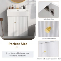 Modern Floating Bathroom Vanity with Ceramic Basin and Side Storage, Cabinet with Rose Gold Handle, 21.5" L x 12" W x 26.5" H, White(m-6)