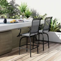 Outsunny Outdoor Bar Stools Set of 2, Swivel Bar Height Chairs with High Back, Curved Armrests and Steel Frame, Light Grey(m-10)