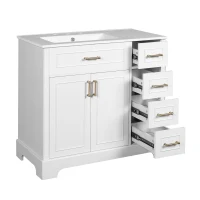 Elegant Bathroom Vanity with Ceramic Sink, Soft-Close Doors and Drawers, Cabinet with Solid Wood Frame, 36" L x 18.5" W x 34" H, White(m-15)