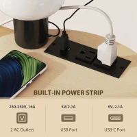 HOMCOM Round Side Table with Charging Station, 3-Tier End Table with Fabric Storage Bag and Shelf, Natural Wood(m-4)