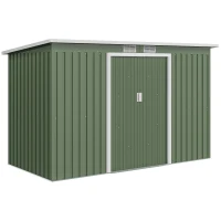 Outsunny 9' x 4' Garden Metal Storage Shed Outdoor Equipment Tool Box with Foundation Kit, Ventilation & Doors, Light Green(m-12)