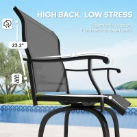 Outsunny Set of 2 Outdoor Swivel Bar Stools with Armrests, Bar Height Patio Chairs with Steel Frame for Balcony, Poolside, Backyard, Black(m-6)