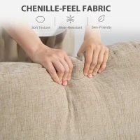 HOMCOM 3 Seater Sofa with USB Ports & Cup Holders, Chenille-Feel Upholstered Couch for Living Room, Light Brown(m-9)