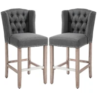 HOMCOM Counter Bar Stools Set of 2, Counter Height Barstools with Nailhead Trim, Tufted Back and Wood Legs, Dark Gray(m-1)