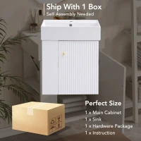 Modern Floating Bathroom Vanity with Ceramic Basin and Side Storage, Cabinet with Rose Gold Handle, 21.5" L x 12" W x 26.5" H, White(m-9)