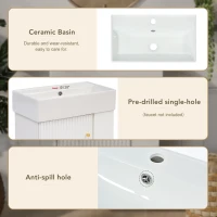 Modern Floating Bathroom Vanity with Ceramic Basin and Right Side Storage, Cabinet with Rose Gold Handle, 21.5" L x 12" W x 26.5" H, White(m-8)