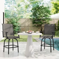 Outsunny Set of 2 Outdoor Swivel Bar Stools with Armrests, Bar Height Patio Chairs with Steel Frame for Balcony, Poolside, Backyard, Black(m-10)