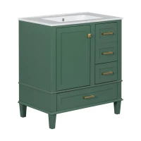 Modern Bathroom Vanity with 3 Drawers, Soft Close Door, Sink Combo, Storage Cabinet with Wood Frame, 30" L x 18" W x 34" H, Green+White(m-12)