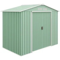Outsunny 7' x 4' x 6' Garden Storage Shed Outdoor Patio Metal Tool Storage House w/ Foundation Kit and Double Doors Light Green(m-2)