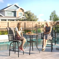 Outsunny Outdoor Bar Stools Set of 2, Swivel Bar Height Chairs with High Back, Curved Armrests and Steel Frame, Light Grey(m-1)