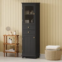 Tall Bathroom Storage Cabinet with Glass Doors, Free-Standing Design, Adjustable Shelves for Stylish Organization, 18" L x 14" W x 63" H, Black(m-1)