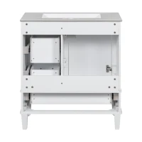 Modern Bathroom Vanity with Sink Combo, Solid Wood Frame, Cabinet with Soft-Close Door and 3 Drawers, 30" L x 18" W x 34" H, White(m-15)