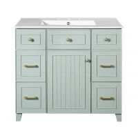 36" Bathroom Vanity with Ceramic Sink, Soft-Close Doors and Drawers, Storage Cabinet with Adjustable Shelf, 36" L x 18" W x 34" H, Green(m-2)