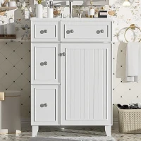 24" Bathroom Vanity Cabinet with 2 Drawers and 1 Door, Ceramic Sink, Cabinet with Solid Wood Construction, 24" L x 18.5" W x 34.5" H, White(m-1)