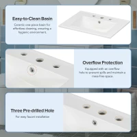 Space-Saving Design Bathroom Vanity Combo with Ceramic Sink, Storage Cabinet with Wood Frame, 24" L x 18.5" W x 34" H, White(m-7)