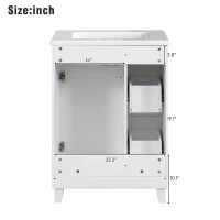 24" Bathroom Vanity Cabinet with 2 Drawers and 1 Door, Ceramic Sink, Cabinet with Solid Wood Construction, 24" L x 18.5" W x 34.5" H, White(m-4)