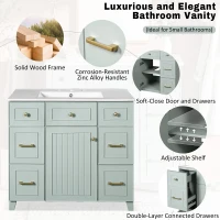 36" Bathroom Vanity with Ceramic Sink, Soft-Close Doors and Drawers, Storage Cabinet with Adjustable Shelf, 36" L x 18" W x 34" H, Green(m-6)