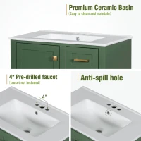 Modern Bathroom Vanity with 3 Drawers, Soft Close Door, Sink Combo, Storage Cabinet with Wood Frame, 30" L x 18" W x 34" H, Green+White(m-7)