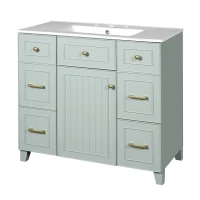 36" Bathroom Vanity with Ceramic Sink, Soft-Close Doors and Drawers, Storage Cabinet with Adjustable Shelf, 36" L x 18" W x 34" H, Green(m-14)