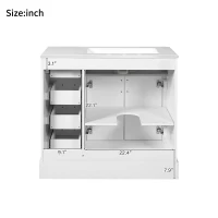 Elegant Bathroom Vanity with Ceramic Sink, Soft-Close Doors and Drawers, Cabinet with Solid Wood Frame, 36" L x 18.5" W x 34" H, White(m-4)
