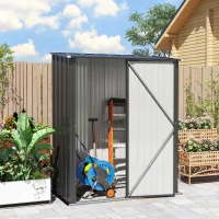 Outsunny 5' x 3' Outdoor Storage Shed, Steel Garden Shed with Single Lockable Door, Tool Storage Shed for Backyard, Black(m-10)