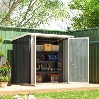 Outsunny 5x3 Lean to Shed with Lockable Door, Durable Metal Shed for Garden, Patio, Lawn, Black