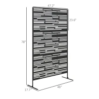 Outsunny 78" H x 48" W Metal Outdoor Privacy Screen, Freestanding Decorative Privacy Fence Screen for Balcony, Black(m-3)