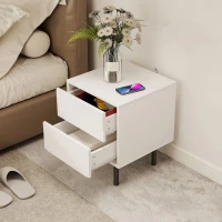 HOMCOM Nightstand Set of 2, Modern Bedside End Table with Push-to-Open Drawers and Steel Legs for Living Room, Bedroom, White(m-10)