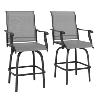 Outsunny Outdoor Bar Stools Set of 2, Swivel Bar Height Chairs with High Back, Curved Armrests and Steel Frame, Light Grey(m-11)