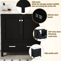 30" Bathroom Vanity with Single Undermount Sink, Cabinet with Soft-Close Doors and Versatile Storage, 30" L x 18.5" W x 34" H, Black+White(m-5)