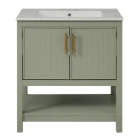 30" Bathroom Vanity with Ceramic Sink, Ample Storage, Soft Close Doors, Cabinet with Solid Wood frame, 30" L x 18.5" W x 34" H, Green+White(m-2)