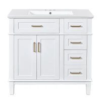 Modern Bathroom Vanity with Ceramic Sink, Soft Close Doors, Space-Saving Design and 4 Drawers for Storage, 36" L x 18.5" W x 35" H, White(m-2)