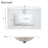30" Bathroom Vanity with Ceramic Sink, Ample Storage, Gold Handles and Soft Close Doors for Small Bathrooms, 30" L x 18.5" W x 34" H, White(m-5)