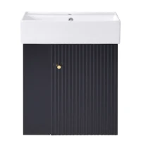 Modern Floating Bathroom Vanity with Ceramic Basin and Side Storage, Cabinet with Rose Golden Handle, 21.5" L x 12" W x 26.5" H, Black(m-13)