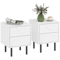 HOMCOM Nightstand Set of 2, Modern Bedside End Table with Push-to-Open Drawers and Steel Legs for Living Room, Bedroom, White(m-11)