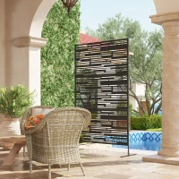 Outsunny 78" H x 48" W Metal Outdoor Privacy Screen, Freestanding Decorative Privacy Fence Screen for Balcony, Black(m-8)