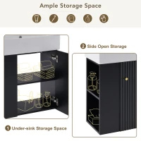 Modern Floating Bathroom Vanity with Ceramic Basin and Side Storage, Cabinet with Rose Golden Handle, 21.5" L x 12" W x 26.5" H, Black(m-6)