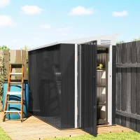 Outsunny 4' x 8' Outdoor Storage Shed Lean to Shed Outdoor Metal Tool Shed with Lockable Door and Air Vents, Dark Grey(m-8)