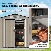 Outsunny 7' x 4' x 6' Garden Storage Shed Outdoor Patio Metal Tool Storage House w/ Foundation Kit and Double Doors Light Brown(m-5)