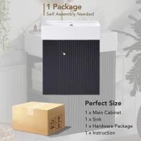 Modern Floating Bathroom Vanity with Ceramic Basin and Side Storage, Cabinet with Rose Golden Handle, 21.5" L x 12" W x 26.5" H, Black(m-8)