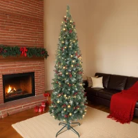 HOMCOM 6 ft Pencil Prelit Christmas Tree with LED Light, Silver Glitter, Dense Pointed Branches, 8 Modes, Slim Xmas Tree(m-1)