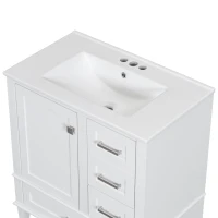 Modern Bathroom Vanity with Sink Combo, Solid Wood Frame, Cabinet with Soft-Close Door and 3 Drawers, 30" L x 18" W x 34" H, White(m-11)