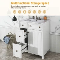 24" Bathroom Vanity Cabinet with 2 Drawers and 1 Door, Ceramic Sink, Cabinet with Solid Wood Construction, 24" L x 18.5" W x 34.5" H, White(m-7)