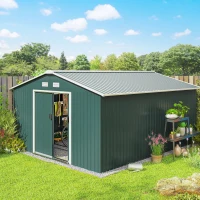 Outsunny 11' x 13' Practical Backyard Garden Storage Tool Shed with Double Sliding Door Garden Tool Shed with 4 Ventilation Slots, Green(m-1)