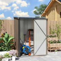 Outsunny 5' x 3' Outdoor Storage Shed, Steel Garden Shed with Single Lockable Door, Tool Storage Shed for Backyard, Brown(m-10)