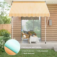 Outsunny 10x5ft Manual Retractable Awning, Patio Sun Shade Canopy Shelter with 5.6-9.2ft Support Pole, Water Resistant UV Protector, for Window, Door, Porch, Deck, Yellow(m-4)