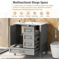 Modern Bathroom Vanity with Sink Combo, Solid Wood Frame, Ample Storage Cabinet with Soft-Close Door, 30" L x 18" W x 34" H, Grey(m-6)